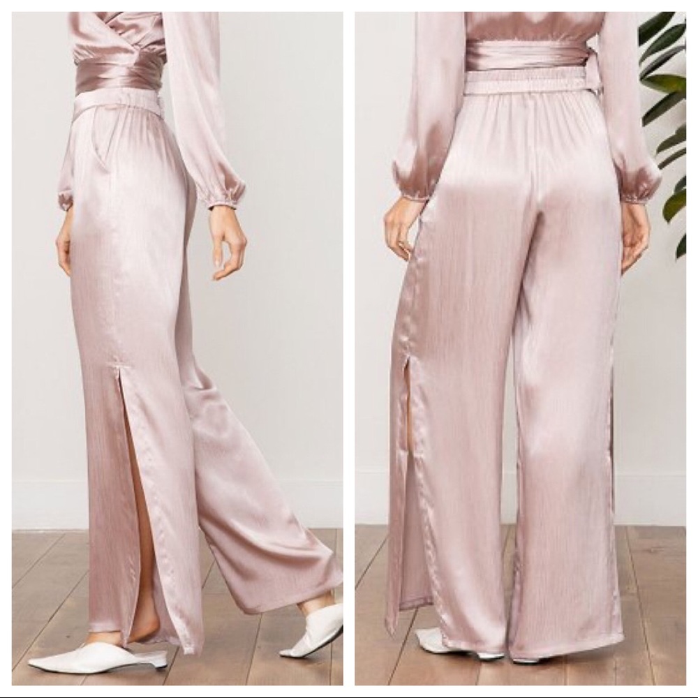 Lucy Paris Satin Wide Leg Split Dress Pants